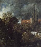 John Constable View into a Garden in Hampstead with a Red House beyond oil painting on canvas